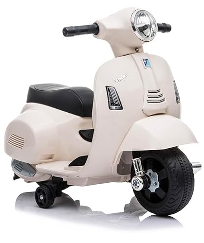 Piaggio Mini Vespa Elettrica per bambini 6V con acceleratore a pedale, luci e suoni integrati, Fari e Clacson, per Bimbi da 18-36 mesi (Bianco) (Bianca)