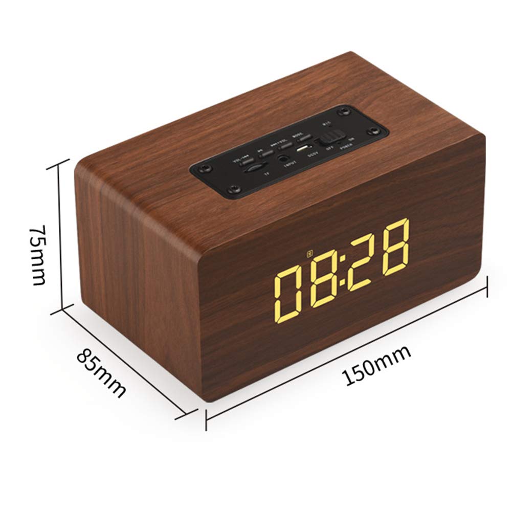 ERNZI Reloj Despertador con Radio Junto a la Cama, Reloj Despertador Digital de Madera sin tictac con Altavoz y micrófono Bluetooth,batería de 1500 mAh, reproducción de 40 Horas,Marrón
