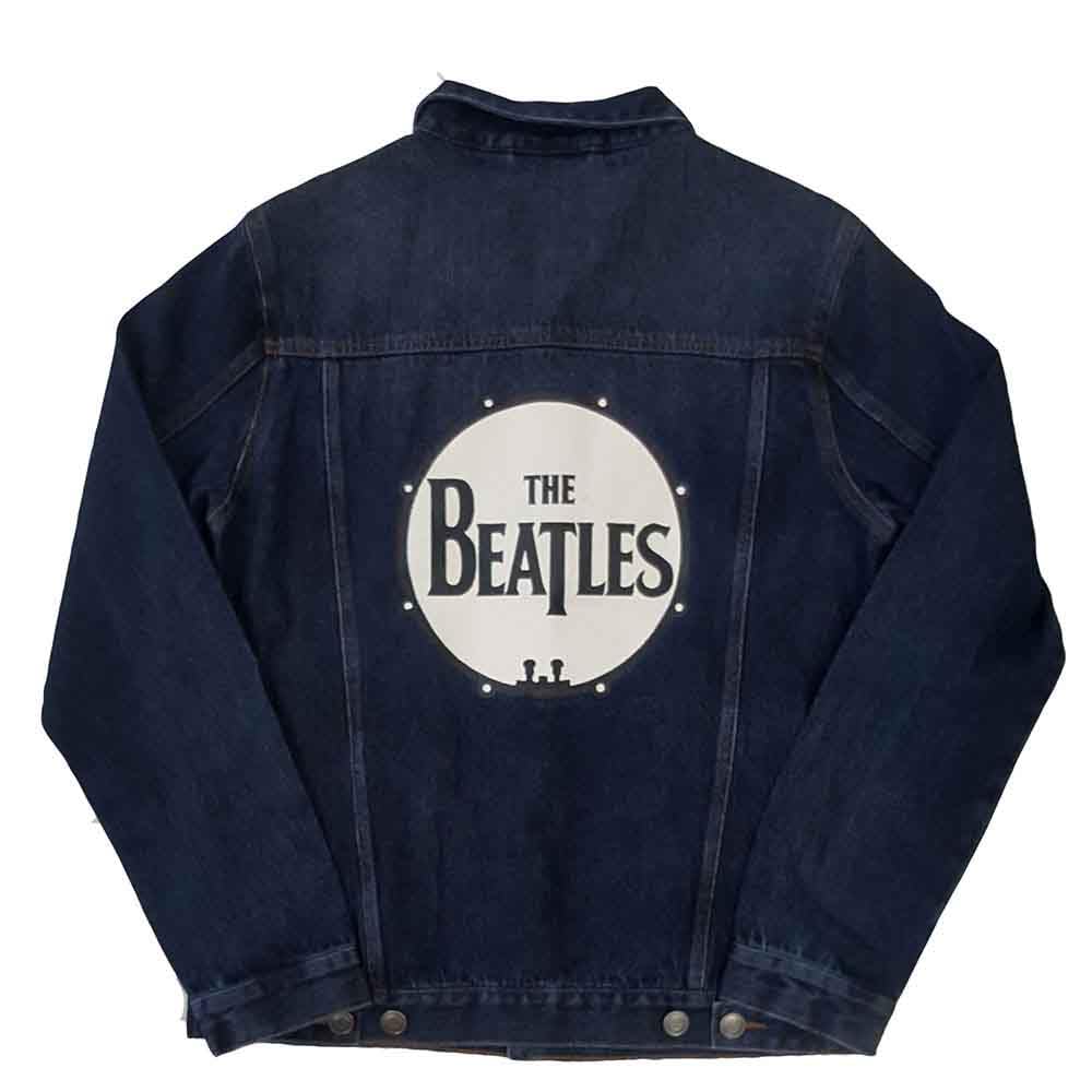 The Beatles Men's Blue Denim Jacket Drum Drop T Band Logo Official L
