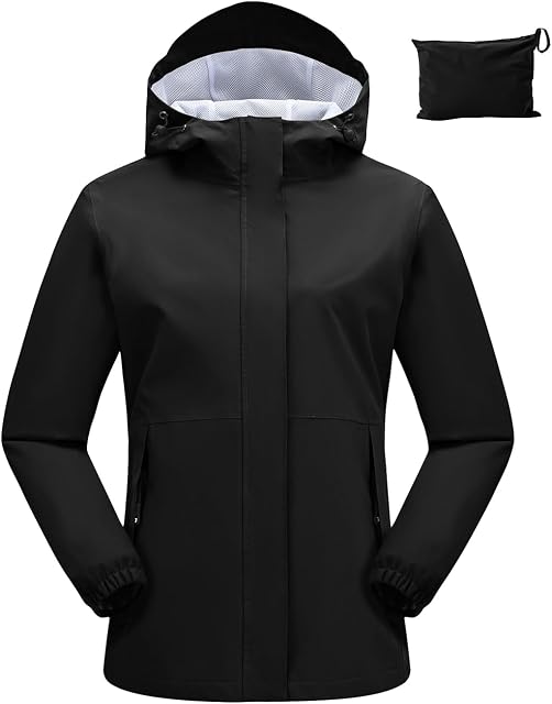 BGOWATU Women's Rain Jacket Waterproof Lightweight Hood Raincoat Packable Outdoor Cycling Windbreaker