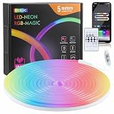 Neonowa taśma LED 5 m, 5 V RGB z IC LED, wodoszczelna, elastyczna neonowa linka świetlna z portem USB, kontrolerem, aplikacją, inteligentne sterowanie do sypialni, salonu i dekoracji na zewnątrz