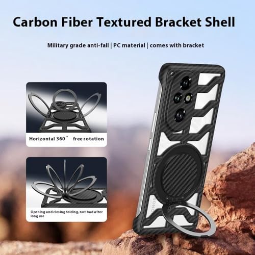 Image of for Honor 200 Pro 5G Case with Kickstand Heat Dissipation Hard PC Phone Back Cover Carbon Fiber Texture - Desert Gold