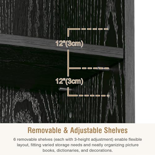 VECELO Tall Narrow Bookshelf with Drawer, 6 Adjustable Movable Shelves, Wood Space Saving Corner Storage Cabinet for Bathroom Bedroom, Sleek Black by VECELO - Used condition - Image 4