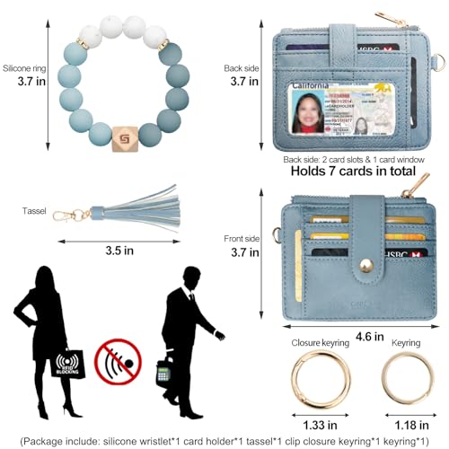 Image of COOLANS Silicone Bracelet Wristlet Wallet Credit Card Holder RFID ID Window Key Ring Tassel Slim Wallet Women Keychain Purse