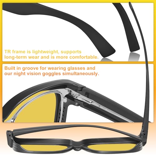 CARFIA Night Vision Glasses for Womens Men Anti-glare,Fit Oversize TAC Glasses Safety HD Yellow Driving Glasses4