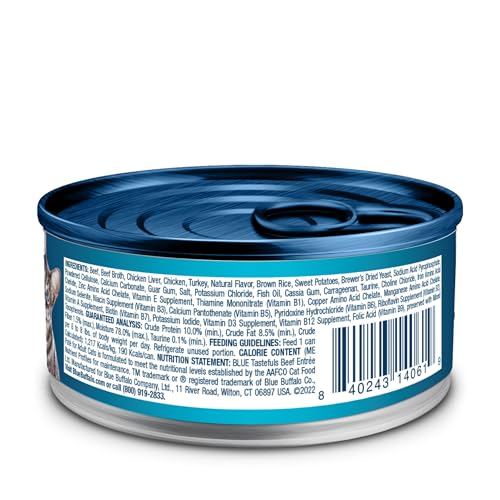 Image of Blue Buffalo Tastefuls Wet Cat Food Pate, Made with Natural Ingredients, Beef Entree, 5.5-oz Cans (24 Count)
