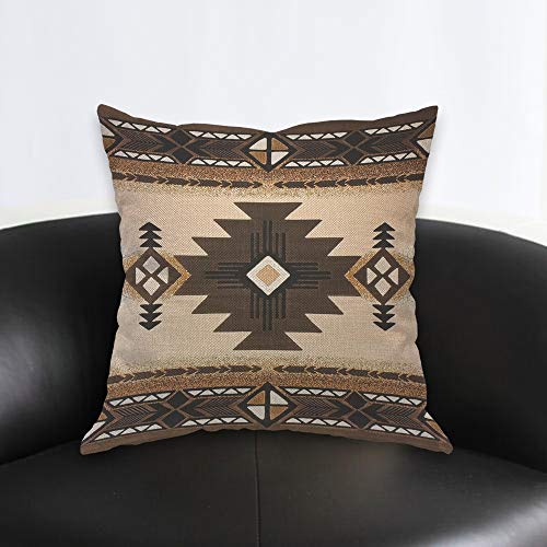 Aoyego PILLOWCASE-ZTT-B198 American Southwest Aztec Throw Pillow Cover Geometric Diamond Square Triangle Collage Patchwork Grain Brown Pillow Case 18X18 Inch Decorative Men Women Room Cushion Cover thumb #1