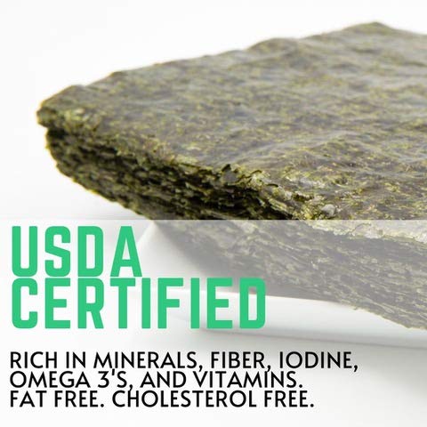 Miniatura 3 de Little Jasmine Algas asadas, certificado orgánico USDA, grado premium, 50 hojas completas, fabricado en Estados Unidos