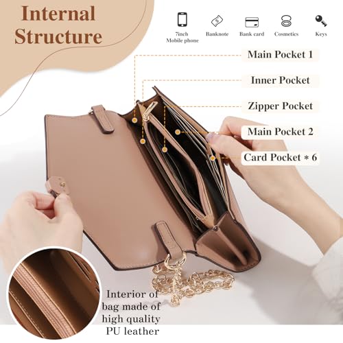 BAIGIO Kleine Umhängetasche Damen Crossbody Bag PU-Leder Handytasche zum Umhängen Schultertasche Elegant Clutch Handtasche Kette-Tasche Damentaschen Abendtasche mit Kartenfach – Bild 4