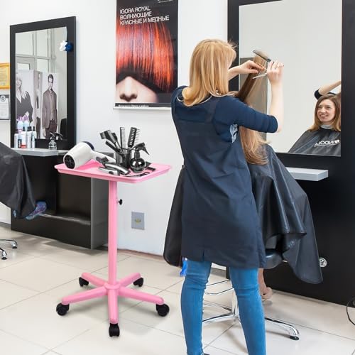 Image of Salon Senor Pink Salon Tray with Wheels, Height Adjustable Hair Color Service Tray for Spa, Tattoo, or Home Use