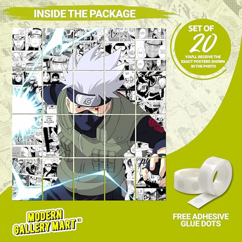 Image of MODERN GALLERY MART Pack of 20 Naruto Kakashi Hatake Manga Poster | A4 Size Anime Wall Art (8.3 x 11.7 inch) | Manga Posters with Glue Dots | Anime Poster for Bedroom, Living Room, Office