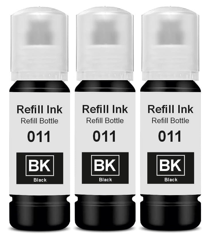 Image of 011 & 012 Refill Ink Bottle Compatible with Epson Model L8180 and L8160 Printer (011 Black Ink 3 Pcs)