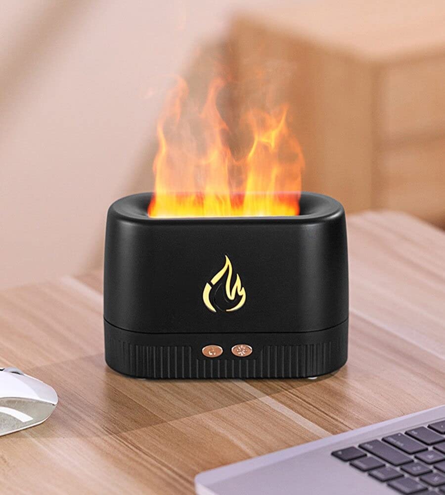 showkah® Flame Effect Essential Oil Diffuser – 230ml Ultrasonic Aroma Humidifier with 3D Flame Light, Auto-Off, Silent Operation – Home & Office Air Freshener (Black)