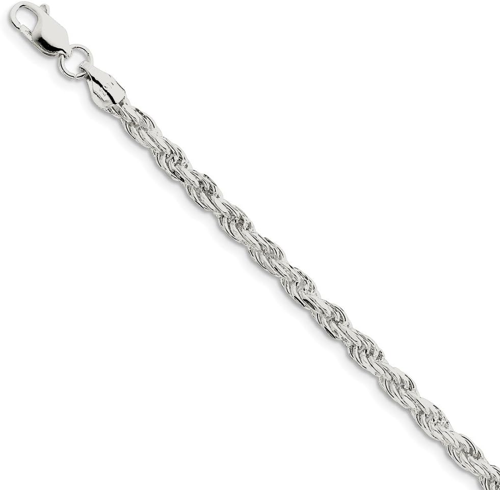 Solid 925 Sterling Silver 4.75mm Diamond-cut Rope Chain Necklace - with Secure Lobster Lock Clasp