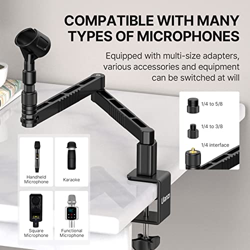 ULANZI LS26 Low Profile Mic Arm, Aluminum Mic Arm Desk Mount, 360° Rotatable Foldable Microphone Low Arm for Podcast/Streaming/Gaming/Radio Studio w Mic Clip 1/4" 3/8" 5/8" Screw for Most Mics