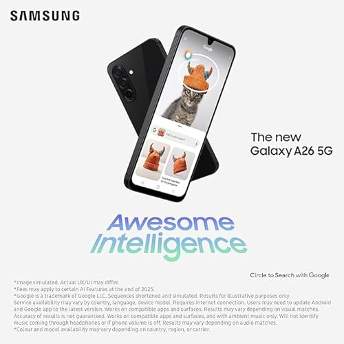 جوال ذكي سامسونج جالكسي A26 الجيل الخامس 5G بنظام اندرويد بذاكرة تخزين 256 جيجابايت وذاكرة رام 8 جيجابايت وكاميرا 50 ميجابكسل وشاشة كبيرة وعمر بطارية طويل، لون أسود (إصدار المملكة العربية السعودية)