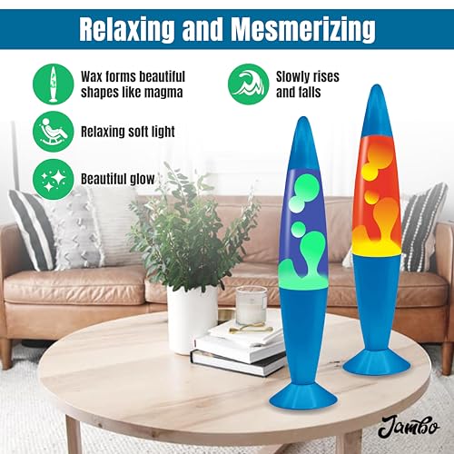 Image of JAMBO 2 Pack- 16 inch Beautiful Lamp- Blue with Yellow /Green Wax and Red with Orange Wax, Relaxing Liquid Lamp, Night Light Nightlight, Lamps for Adults Teens Kid