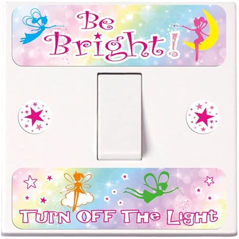SuperDuperDecor Save Energy Light Switch Stickers - Be Bright - Turn Off The Light - Home Decals (Fairy Sparkle) Cover