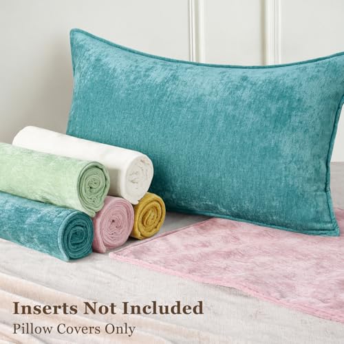 decorUhome Couch Throw Pillow Covers 18x18 Set of 2, Decorative Soft Euro Neutral Chenille Pillow Covers with Elegant Design for Sofa Bed Living Room Home Decor, Teal