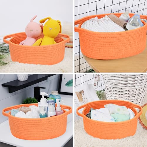 Image of ABenkle Small Basket with Handles, Boho Decorative Rope Woven Dog Cat Toy Storage Bin Shelf Storage Organizer, Easter Christmas Gift Basket, 12 inchx8 inchx5 inch