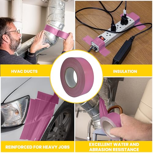 Image of T.R.U. Set of 2 Pink Durable Duct Tape Rolls, 11 Mil Thickness, 2 Inches by 30 Yards, High Strength, Flexible, No Residue, Water-Resistant and Tearable by Hand, Versatile for Indoor and Outdoor Use