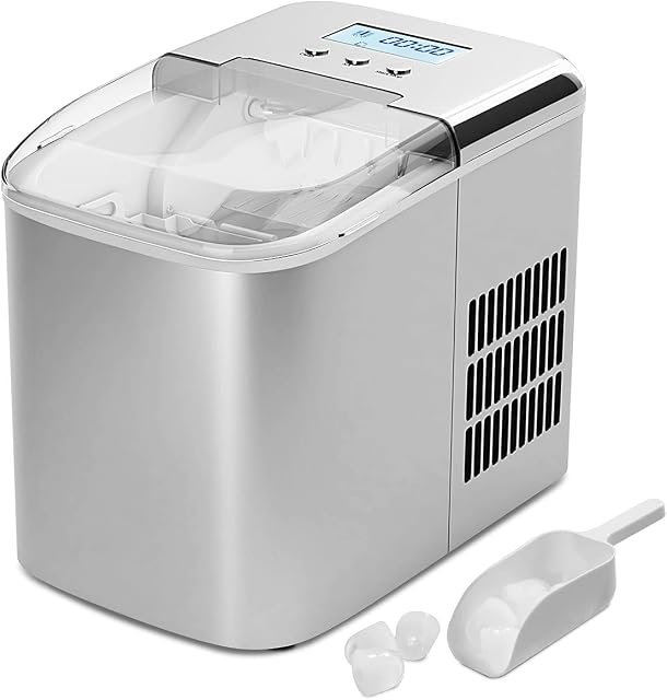 GYMAX Ice Maker Machine, 2.1L Ice Maker Countertop Ready in 7 Mins, Make 12kg Ice in 24 Hrs, Counter Top Ice Machine with Scoop & Removable Basket for Home Office (Silver)