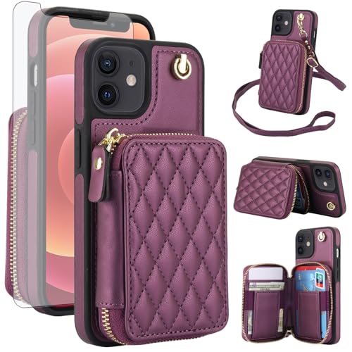 Étui portefeuille iPhone 12 Pro anti-choc avec vitre en verre trempé de protection