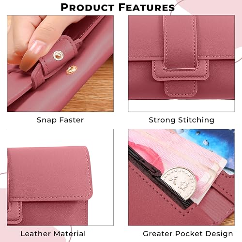 Image of Kraptick Women's Wallet -Stylish and Compact Purse Clutch Wallet for Women, Stylish Card Coin Holder, Debit Card Holder, Money Organizer and Travel Wallet for Women with 12 Slots (Dark Pink)