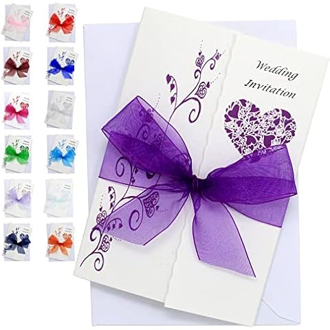 Pack of 10 Purple Gatefold Wedding Invitations Cover