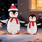 DUMOS 2-Piece Lighted Penguin Family Outdoor Christmas Decoration, Pop up...