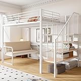 YuQozii Litera (140 x 200) con marco de metal resistente, adolescentes y adultos (blanco