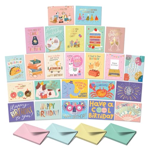 S&O Box of Birthday Cards with Envelopes - Bulk 24 Unique Ha