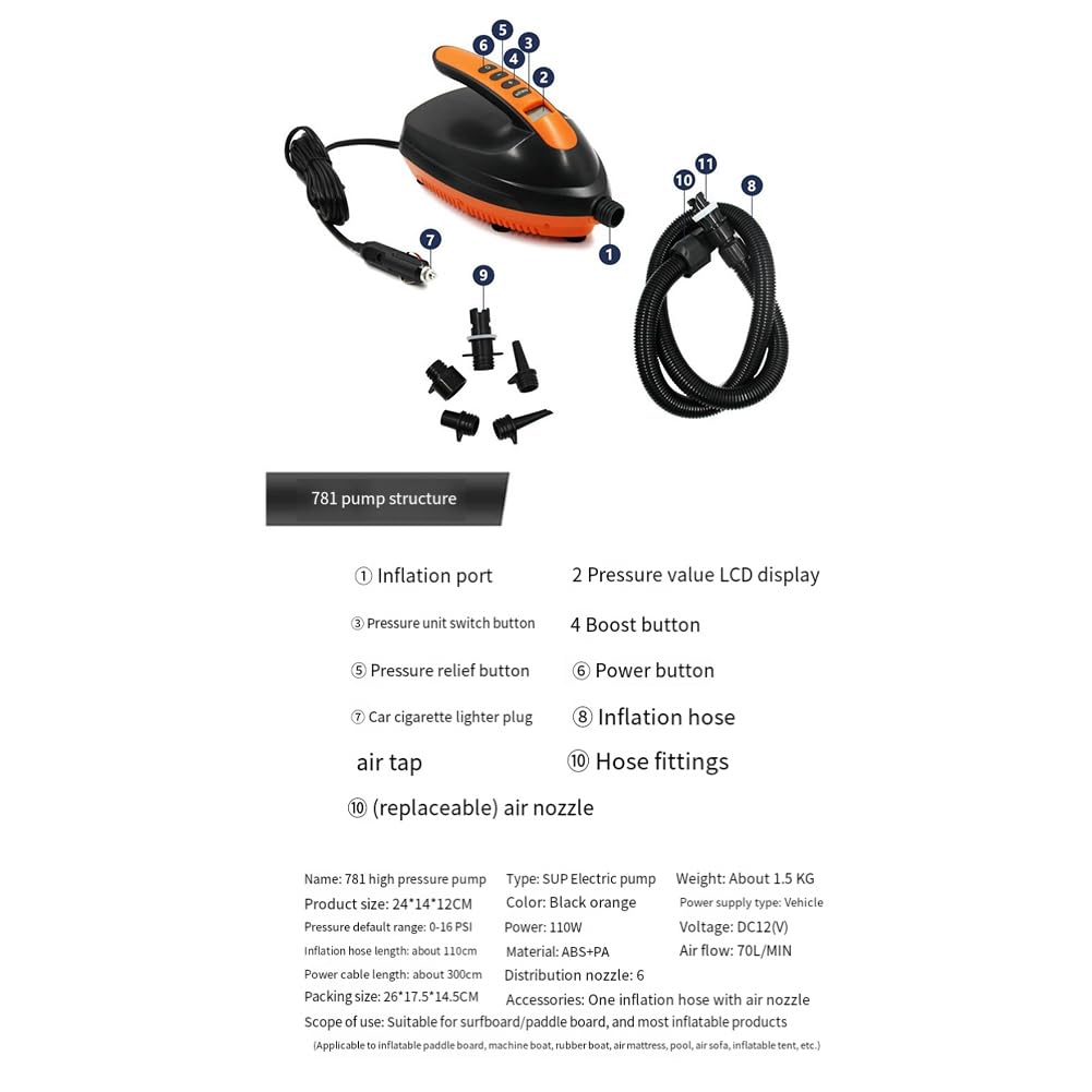 Pompa Wysokiego Ciśnienia do Napompowywania Elektrycznej Łodzi Paddle Inflatable