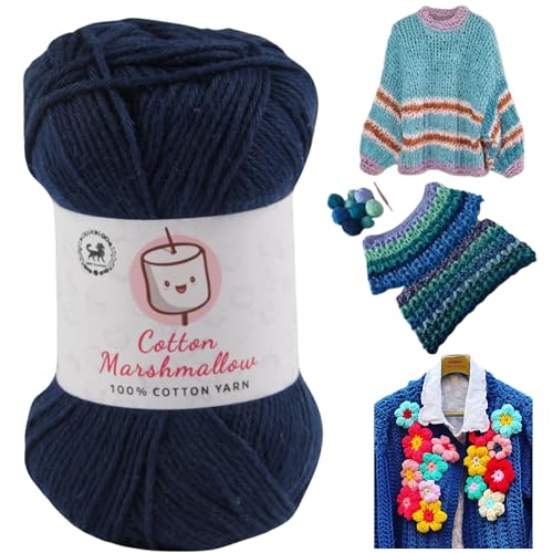 Image of NESTNHAVEN Cotton Marshmallow 100% Cotton Yarn - (50 g, 130 m) - Luxury Yarn for Crochet, Amigurumi, Embroidery, Toys, Garments, Flowers and Hobby Projects (Dark Denim Blue)