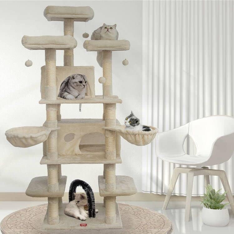 Miniatura 2 de FOOWIN Árbol grande de 68 pulgadas para gatos de varios niveles, torre alta para gatos con 2 condominios grandes y cepillo de pelo para gatos, árbol