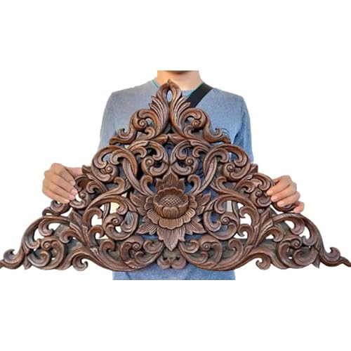 Carved Wooden Gable, Thai Pattern, Oak Color, Size 18x35x1.5 inches, for Home Decoration, roof Decoration