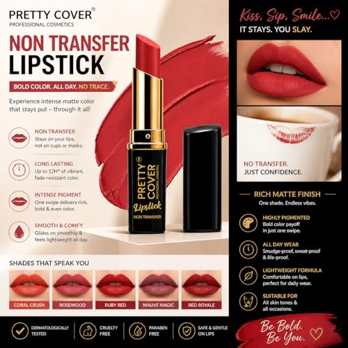 Image of Pure Matte Creamy Lipstick, Highly Pigmented & Long Lasting, 3.2g (Velvet Red)
