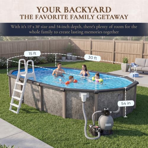 Image of Blue Wave Riviera 15-ft x 30-ft Oval 54-in Deep 8-in Top Rail Metal Wall Swimming Pool Package
