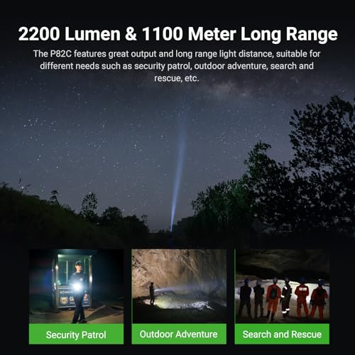 NEXTORCH P82C Long Range LED Flashlight, 2200 Lumens Handheld Torch Ultra Bright, 1100 Meters Beam Distance Searchlight with Nano-Ceramic Bezel, USB-C Rechargeable for Security Patrol, Outdoor, Rescue — view 4