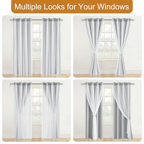 Image of DWCN Blackout Curtains with Sheer Overlay 63 Inch Long, Cloud Grey, 2 PCS