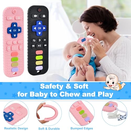 Image of 2 Pack Teether Toy for Babies Over 3 Months, TV Remote Control Shape Silicone Teething Toys for Infants 6-12 Months, Boys Girls Baby Teething Toys, Babies Chew Toys, Freezer BPA Free