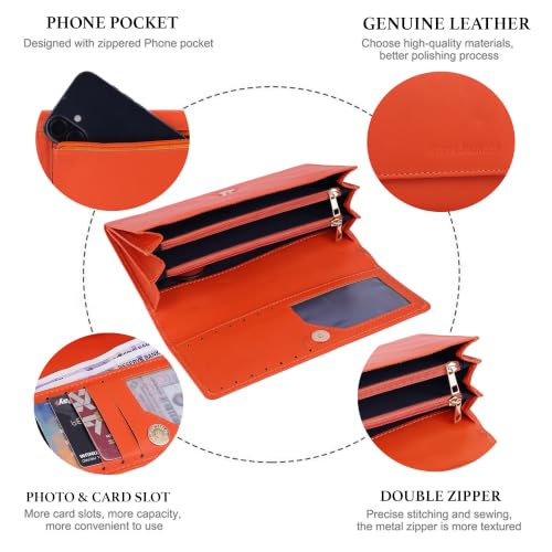 Image of Steve Jhonson Leather Wallet for Women - Mini Hand Purse with Card Holder - Women Stylish Clutch Purse - Cute Mini Ladies Wallet for Daily Use - Fancy Ladies Purse with Slim Design (Orange)