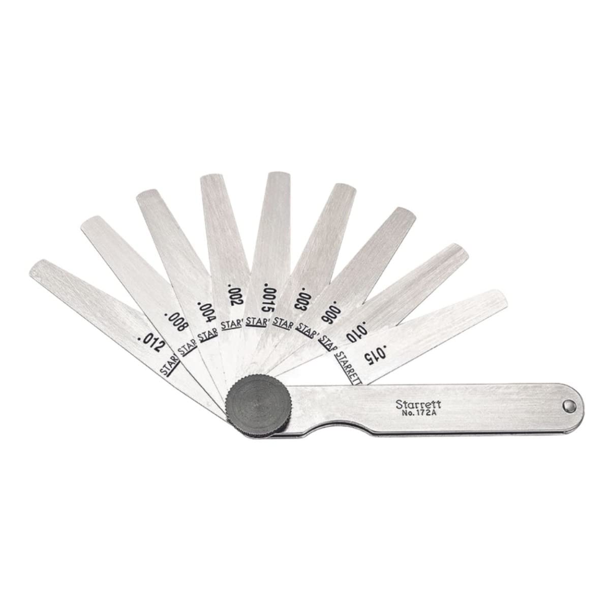 Starrett Tempered Steel Thickness Gage with Tapered Leaves, Locking Device, Rugged and Substanial Steel Case - .0015"- .015" Thickness, 9 Leaves - 172AT