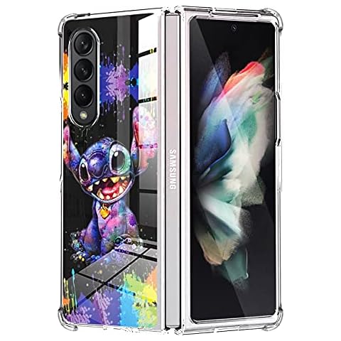cuwana for Samsung Galaxy Z Fold 3 5G Case (2021) Cute Stitch Cartoon Clear Edges Slim Soft TPU Bumper Anti-Scratch Four Corners Cushion Shockproof Protection Folding Hard Back Cover Cover