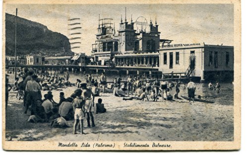 1942 Mondello Lido Palermo Stabilimento Balneare Lucca Emporio Roma FP B/N ANIM Cartolina Postale