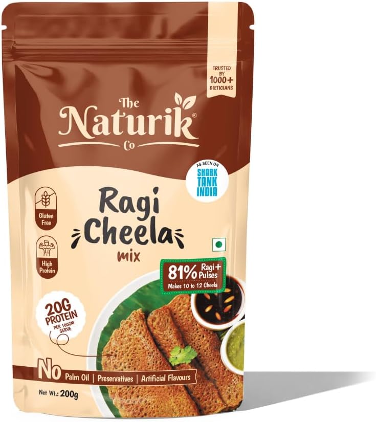 The Naturik Co. Ragi Chilla Mix 200g | Ready to Cook Cheela mix | 81% Ragi & Pulses | High Protein | Healthy Breakfast | As Seen On Shark Tank |