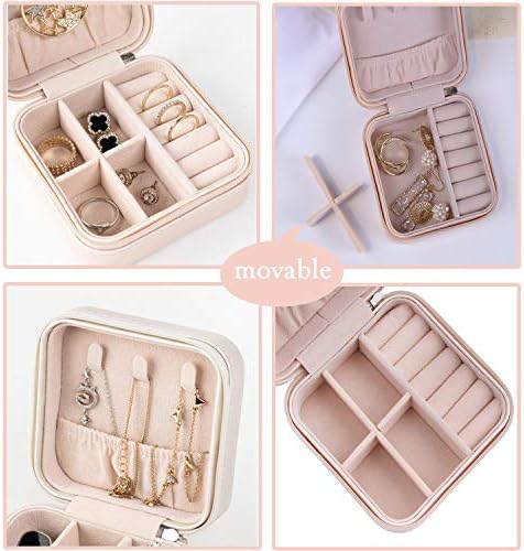 JamHooDirect Small Jewellery Box Organizer Travel Portable Faux Leather Jewelry Storage Case for Bracelets, Earrings, Rings Gift Box for Girls, Women - Pink