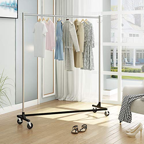 Greenstell Clothes Rack With Cover & Tube Bracket, Industrial Pipe Z Base Clothing Garment Rack On Wheels With Brakes, Heavy Duty Sturdy Square Tube Garment Rack White (59X24X68 Inch) #TOP2