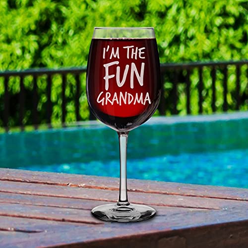 Shop4Ever I'm The Fun Grandma Engraved Stemmed Wine Glass Gift For New Grandma Retired Grandma (16 Oz.) #TOP2