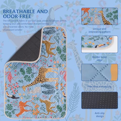 Image of IEUUMLER Washable Pee Pads for Dogs, 2 Pack Forest Pattern Reusable Waterproof Puppy Pads, Non-Slip Super Absorbent Dog Training Pad for Playpen Crate Bed EU013 Blue Jungle, 24x24